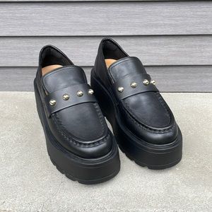 J/Slides Vicky Black Leather Platform Loafer sz 10